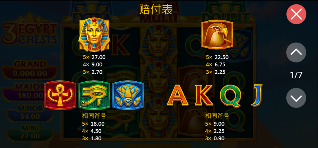 3埃及寶盒老虎機賠付表